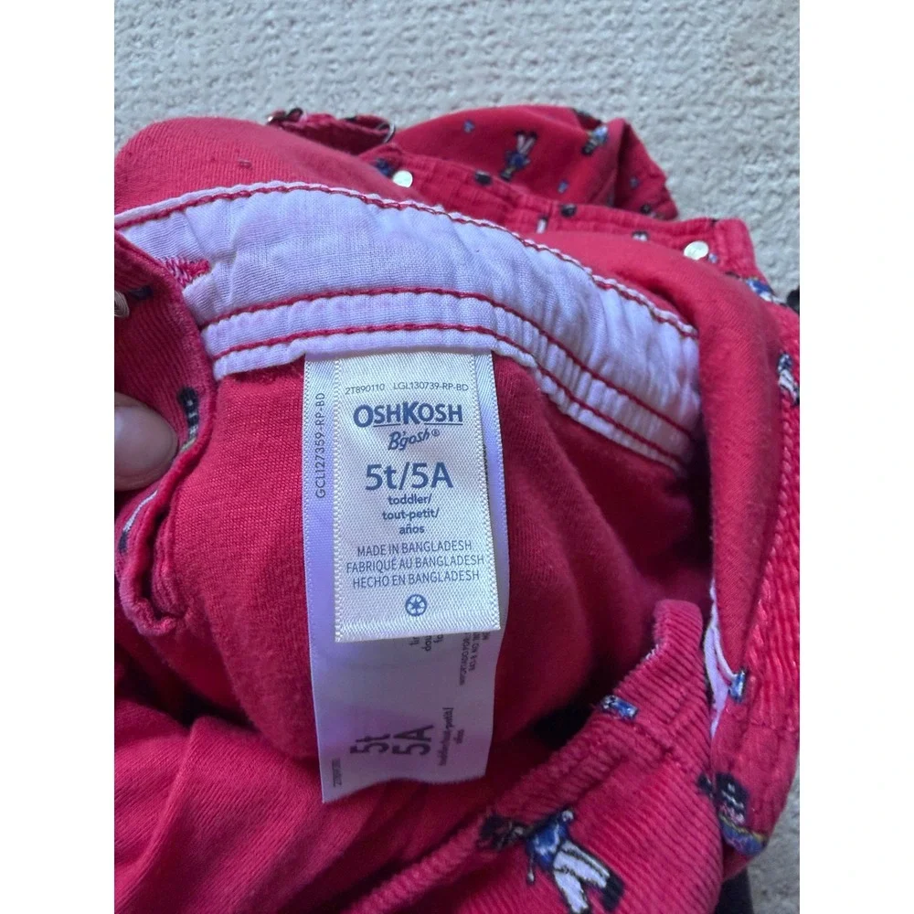 OshKosh Corduroy Overalls 5T Red Nutcracker Print Retro Heritage Schoolcore